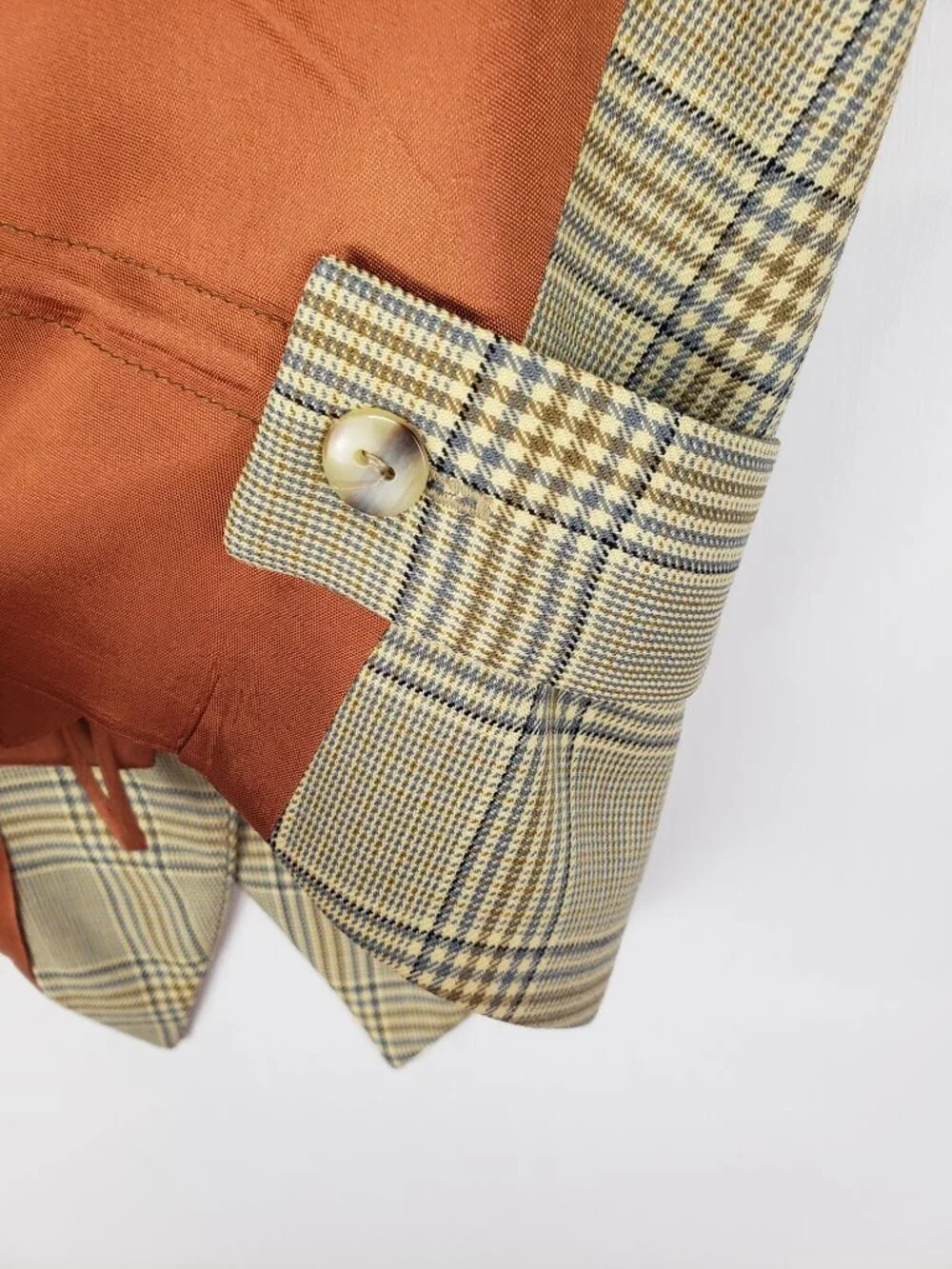 Gruppo Americano Tan Glen Plaid Wool Waistcoat Menswear Lapel Vest Womens Small
